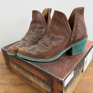 Circle G Brown Ankle Booties with Turquoise Accents